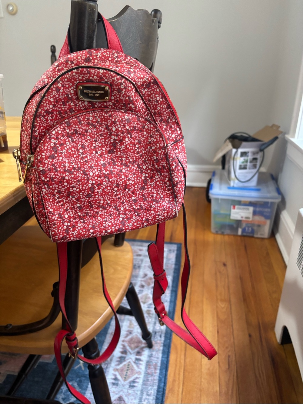 Michael Kors Red Floral Mini Backpack with Gold Hardware